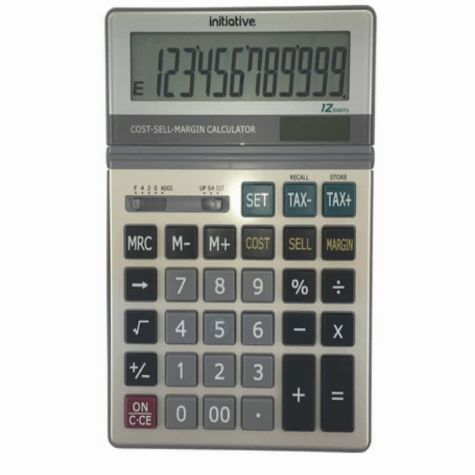 Picture of Initiative Dual Powered Desktop Calculator 12-Digit Display - Grey
