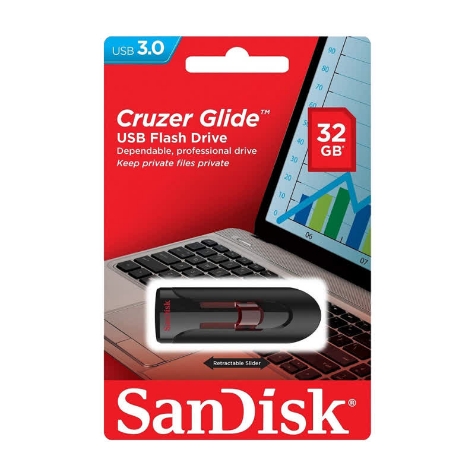 Picture of SANDISK CRUZER GLIDE 3.0 USB FLASH DRIVE CZ600 32GB USB3.0 BLACK WITH RED SLIDER RETRACTABLE DESIGN 5Y- MOQ:5