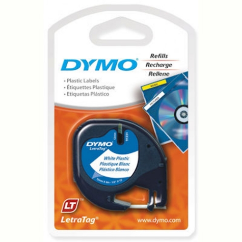 Picture of DYMO LETRATAG PLASTIC LABEL TAPE 12MM BLACK ON WHITE