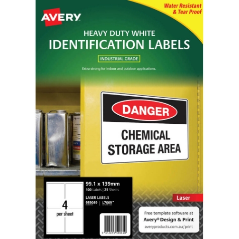 Picture of AVERY L7069 LASER LABELS HEAVY DUTY 4 PER SHEET  PACK OF 25