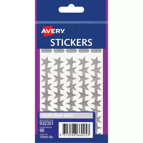 Picture of AVERY 932351 MERIT STAR STICKERS 14MM SILVER PACK 90