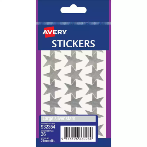 Picture of AVERY 932354 MERIT STAR STICKERS 21MM SILVER PACK 36