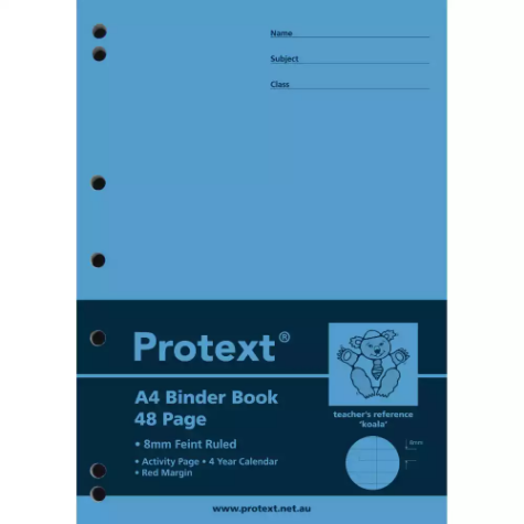 Picture of PROTEXT BINDER BOOK RULED 8MM 70GSM 48 PAGE A4 KOALA ASSORTED