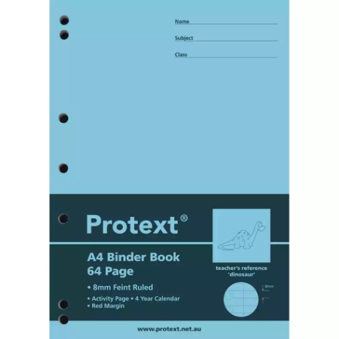 Picture of PROTEXT BINDER BOOK RULED 8MM 70GSM 64 PAGE A4 DINOSAUR ASSORTED