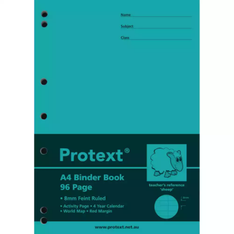 Picture of PROTEXT BINDER BOOK RULED 8MM 70GSM 96 PAGE A4 SHEEP ASSORTED
