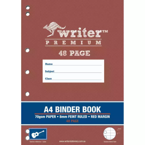 Picture of WRITER PREMIUM BINDER BOOK FEINT RULED 8MM 70GSM 48 PAGE A4 GUITAR