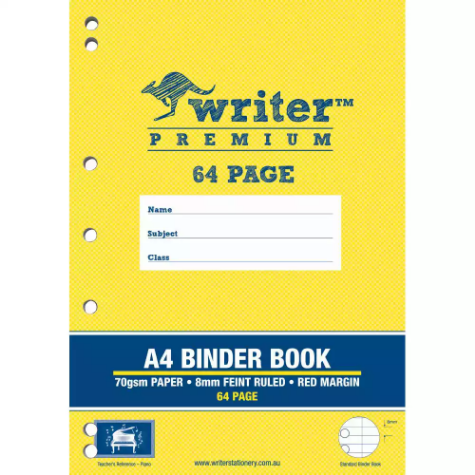 Picture of WRITER PREMIUM BINDER BOOK FEINT RULED 8MM 70GSM 64 PAGE A4 PIANO