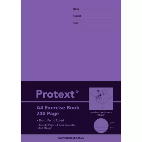 Picture of PROTEXT EXERCISE BOOK RULED 8MM 70GSM 240 PAGE A4 SHARK ASSORTED