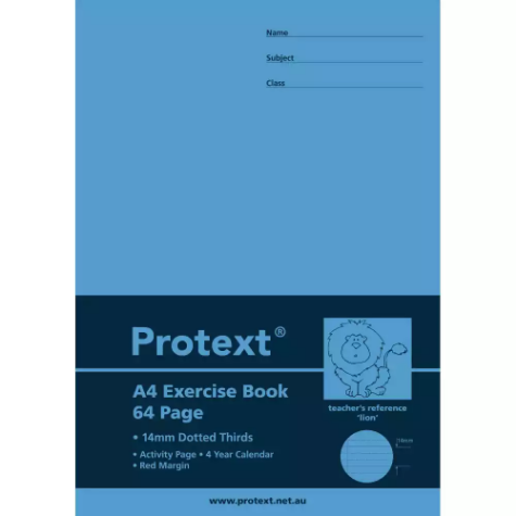 Picture of PROTEXT EXERCISE BOOK DOTTED THIRDS 14MM 70GSM 64 PAGE A4 LION ASSORTED