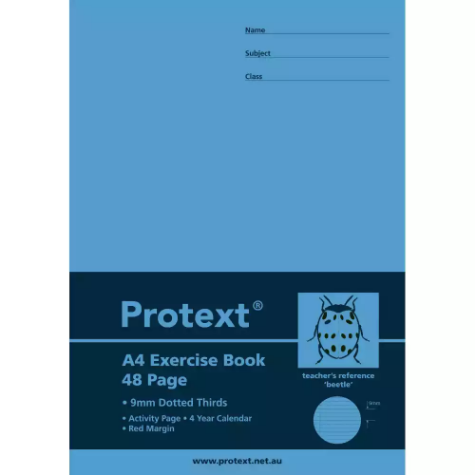 Picture of PROTEXT EXERCISE BOOK DOTTED THIRDS 9MM 70GSM 48 PAGE A4 BEETLE ASSORTED