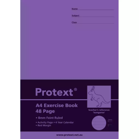 Picture of PROTEXT EXERCISE BOOK RULED 8MM 70GSM 48 PAGE A4 KANGAROO ASSORTED