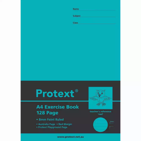 Picture of PROTEXT EXERCISE BOOK RULED 8MM 70GSM 128 PAGE A4 OWL ASSORTED