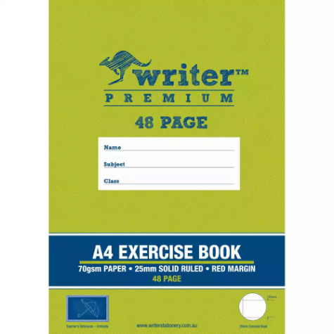 Picture of WRITER PREMIUM EXERCISE BOOK RULED 25MM 70GSM 48 PAGE A4 UMBRELLA