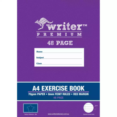 Picture of WRITER PREMIUM EXERCISE BOOK FEINT RULED 8MM 70GSM 48 PAGE A4 STAR