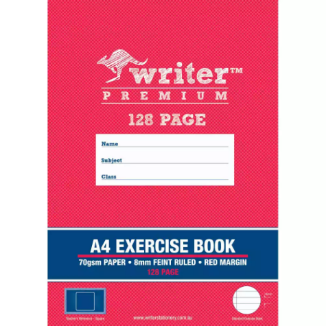 Picture of WRITER PREMIUM EXERCISE BOOK FEINT RULED 8MM 70GSM 128 PAGE A4 SQUARE