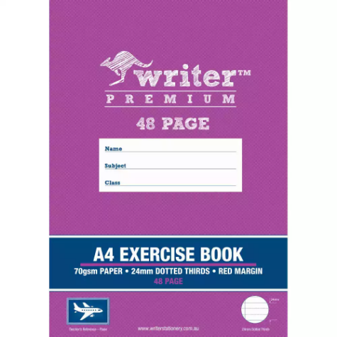 Picture of WRITER PREMIUM EXERCISE BOOK DOTTED THIRDS 24MM 70GSM 48 PAGE A4 PLANE