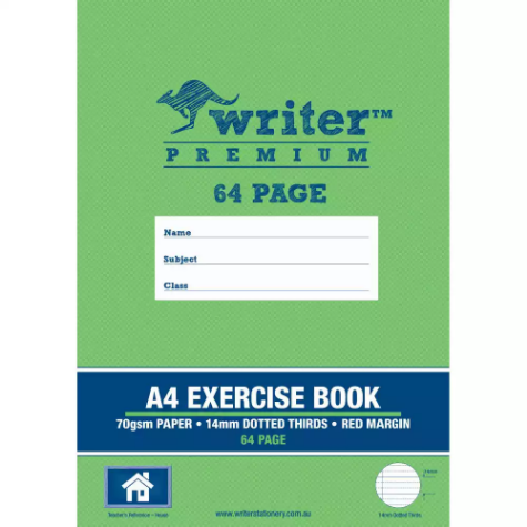 Picture of WRITER PREMIUM EXERCISE BOOK DOTTED THIRDS 14MM 70GSM 64 PAGE A4 HOUSE