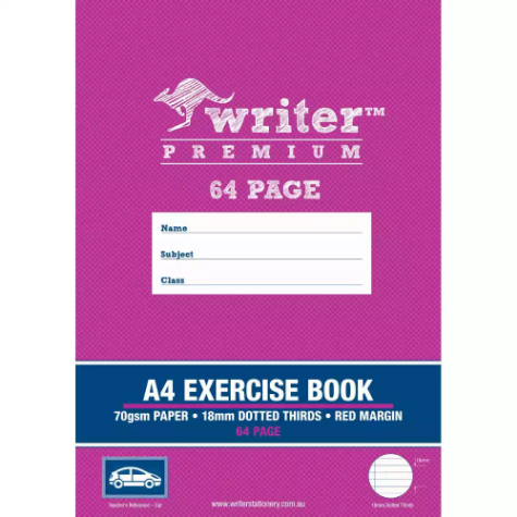 Picture of WRITER PREMIUM EXERCISE BOOK DOTTED THIRDS 18MM 70GSM 64 PAGE A4 CAR
