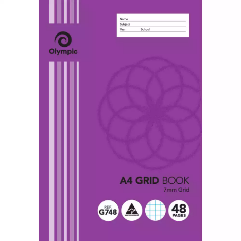 Picture of OLYMPIC G748 GRID BOOK 7MM GRID 55GSM 48 PAGE A4