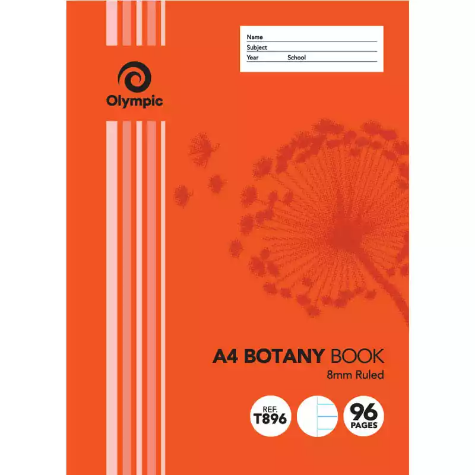 Picture of OLYMPIC T896I BOTANY BOOK 8MM RULED 55GSM 96 PAGE A4