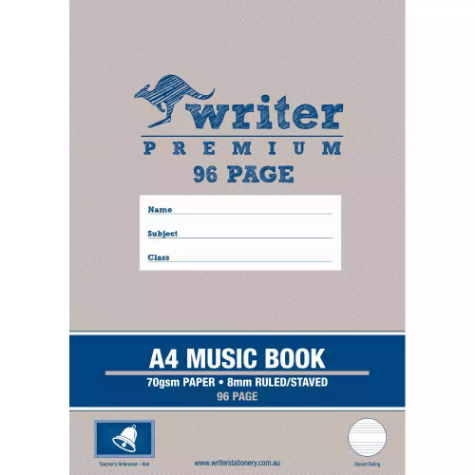 Picture of WRITER PREMIUM MUSIC BOOK 8MM RULED AND STAVED 70GSM 96 PAGE A4 BELL