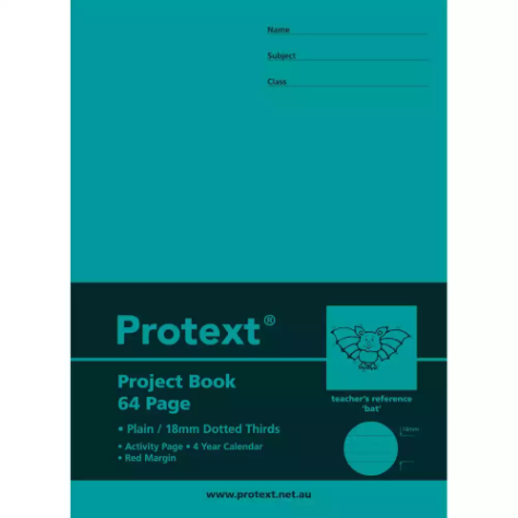 Picture of PROTEXT PROJECT BOOK PLAIN/DOTTED THIRDS 18MM 64 PAGE 330 X 245MM BAT ASSORTED