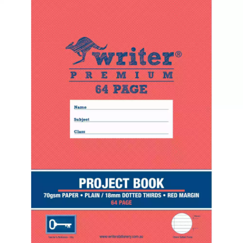 Picture of WRITER PREMIUM PROJECT BOOK 18MM PLAIN/DOTTED THIRDS 70GSM 64 PAGE 330 X 240MM KEY