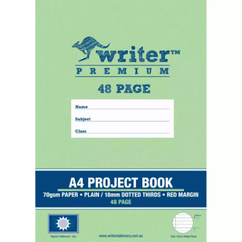 Picture of WRITER PREMIUM PROJECT BOOK 18MM PLAIN/DOTTED THIRDS 70GSM 48 PAGE A4 SUN