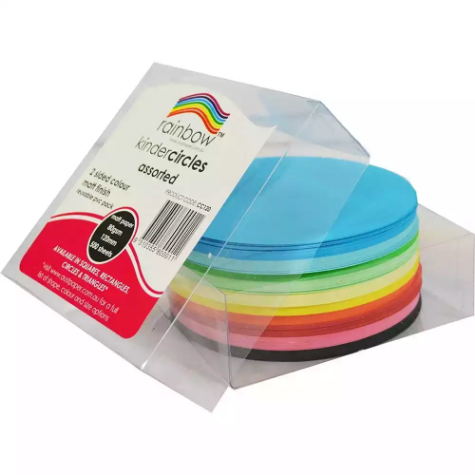 Picture of RAINBOW KINDER SHAPES PAPER CIRCLES DOUBLE SIDED 85GSM 120MM MATT ASSORTED PACK 500