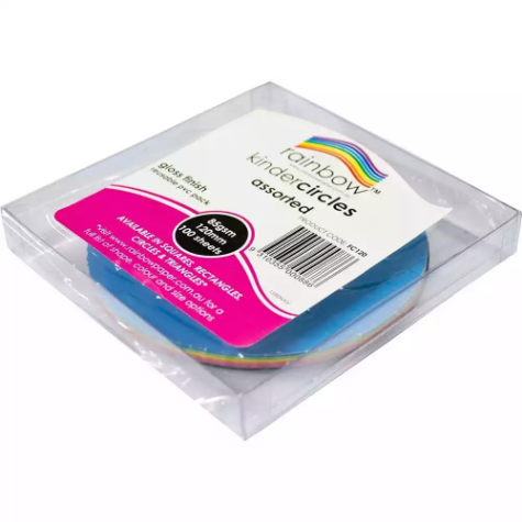 Picture of RAINBOW KINDER SHAPES PAPER CIRCLES 85GSM 120MM GLOSSY ASSORTED PACK 100