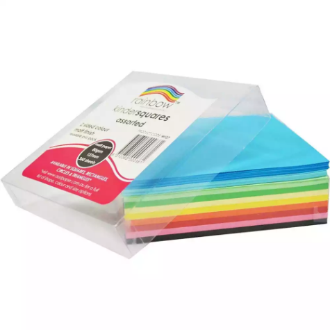 Picture of RAINBOW KINDER SHAPES PAPER SQUARE 80GSM DOUBLE SIDED 127MM MATT ASSORTED PACK 360