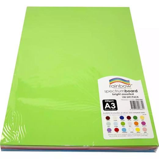 Picture of RAINBOW SPECTRUM BOARD 220GSM A3 BRIGHT ASSORTED PACK 100