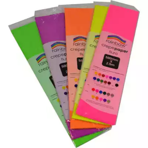 Picture of RAINBOW CREPE PAPER 500MM X 2.5M FLURO ASSORTED PACK 5