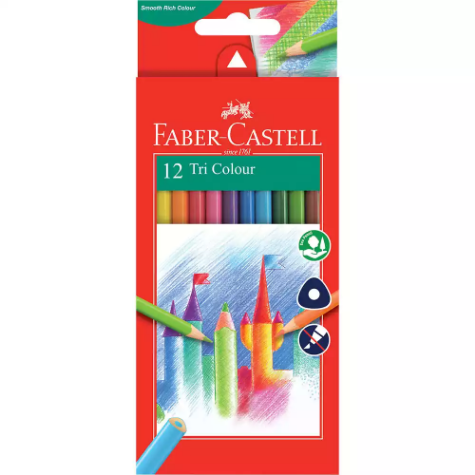 Picture of FABER-CASTELL TRIANGULAR COLOUR PENCILS ASSORTED PACK 12