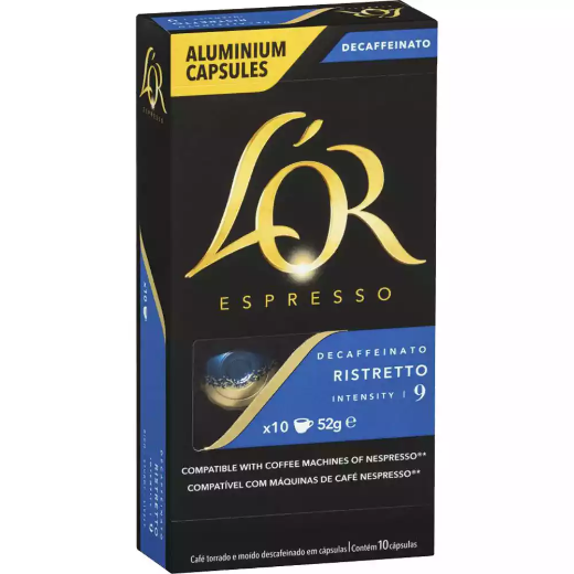 Picture of L'OR ESPRESSO NESPRESSO COMPATIBLE COFFEE CAPSULES RISTRETTO DECAF PACK 10