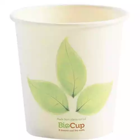 Picture of BIOPAK BIOCUP SINGLE WALL CUP 120ML WHITE LEAF DESIGN PACK 50