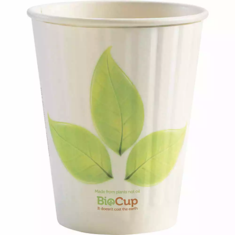 Picture of BIOPAK BIOCUP DOUBLE WALL CUP 250ML WHITE LEAF PACK 50