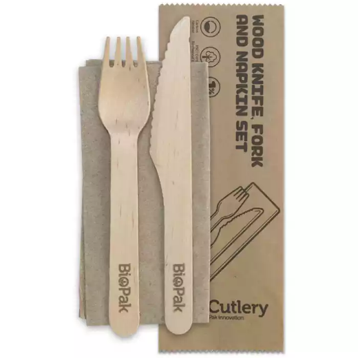 Picture of BIOPAK WOODEN CUTLERY SET PACK 100