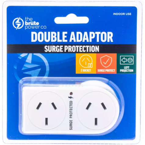 Picture of THE BRUTE POWER CO DOUBLE ADAPTOR FLAT LEFT WITH SURGE PROTECTION