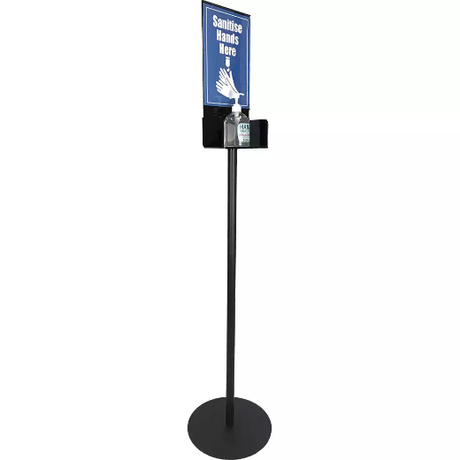 Picture of DEFLECTO HAND SANITISER DISPLAY STAND SINGLE A4 1.5M BLACK/CLEAR