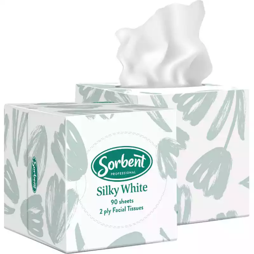 Picture of SORBENT PROFESSIONAL SILKY WHITE FACIAL TISSUE 2 PLY 90 SHEETS CUBE CARTON 24