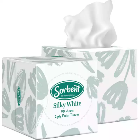 Picture of SORBENT SILKY WHITE FACIAL TISSUE 2 PLY 90 SHEETS CUBE