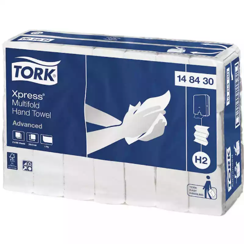 Picture of TORK 148430 H2 XPRESS ADVANCED SLIMLINE MULTIFOLD HAND TOWEL 1-PLY 210 X 240MM WHITE PACK 185 SHEET