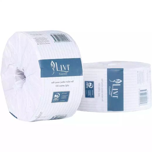 Picture of LIVI ESSENTIALS JUNIOR JUMBO TOILET ROLL EMBOSSED 2-PLY 120M CARTON 16