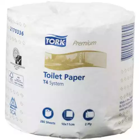Picture of TORK 2170336 T4 PREMIUM EXTRA SOFT TOILET ROLL WRAPPED 2-PLY 280 SHEET WHITE
