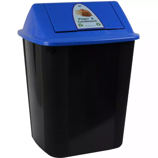 Picture of ITALPLAST SWING TOP WASTE SEPARATION BIN PAPER/CARDBOARD 32 LITRE BLACK/BLUE