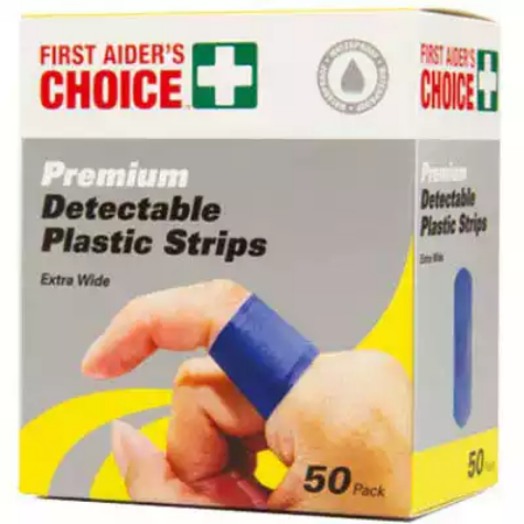 Picture of FIRST AIDERS CHOICE ADHESIVE DETECTABLE PLASTIC STRIPS BLUE PACK 50