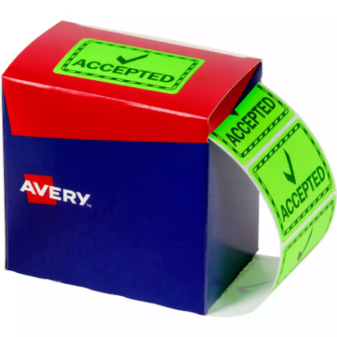 Picture of AVERY 932620 MESSAGE LABEL ACCEPTED 75 X 48.8MM FLUORO GREEN PACK 1500