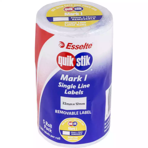 Picture of QUIKSTIK MARK I PRICING GUN LABEL REMOVABLE 1500 LABELS/ROLL 22 X 12MM WHITE PACK 5