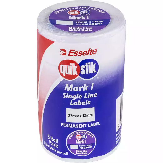 Picture of QUIKSTIK MARK I PRICING GUN LABEL PERMANENT 1500 LABELS/ROLL 22 X 12MM WHITE PACK 5